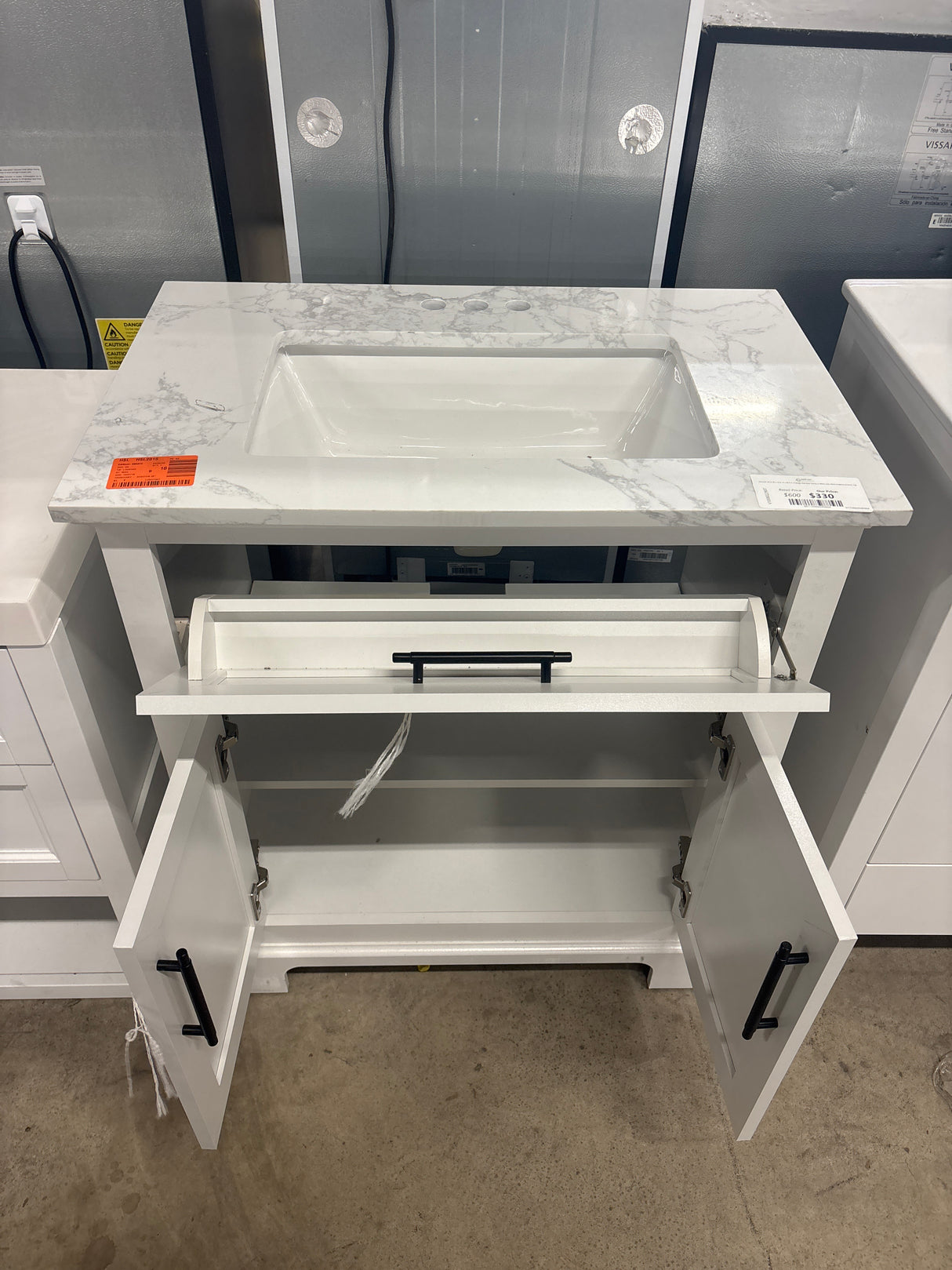 Doveton 30 in. W x 19 in. D x 34.5 in. H Single Sink Bath Vanity in White with White Engineered Stone Top