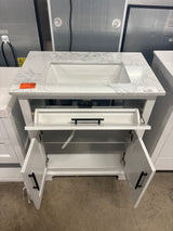Doveton 30 in. W x 19 in. D x 34.5 in. H Single Sink Bath Vanity in White with White Engineered Stone Top