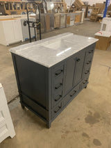 Merryfield 43 in. Single Sink Dark Blue-Grey Bath Vanity with White Carrara Marble Top (Assembled)