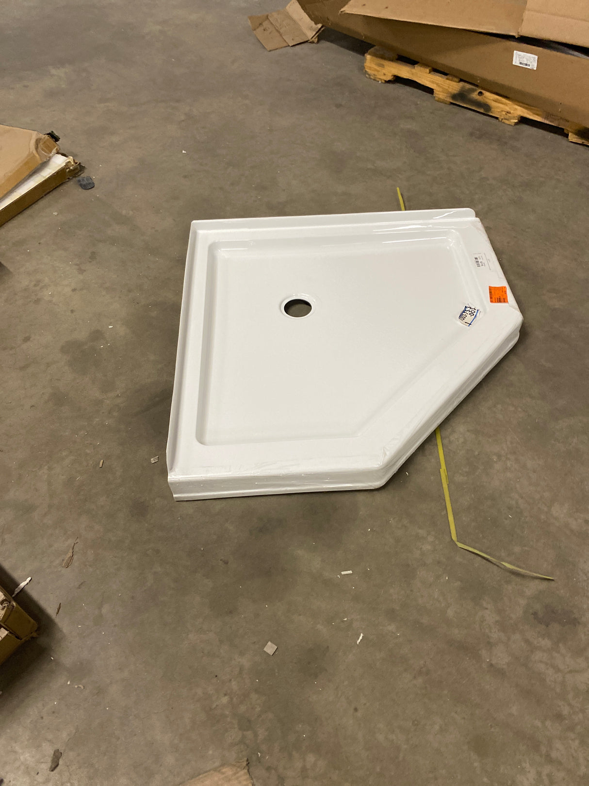 Foundations 38 in. L x 38 in. W Corner Shower Pan Base with Corner Drain in White