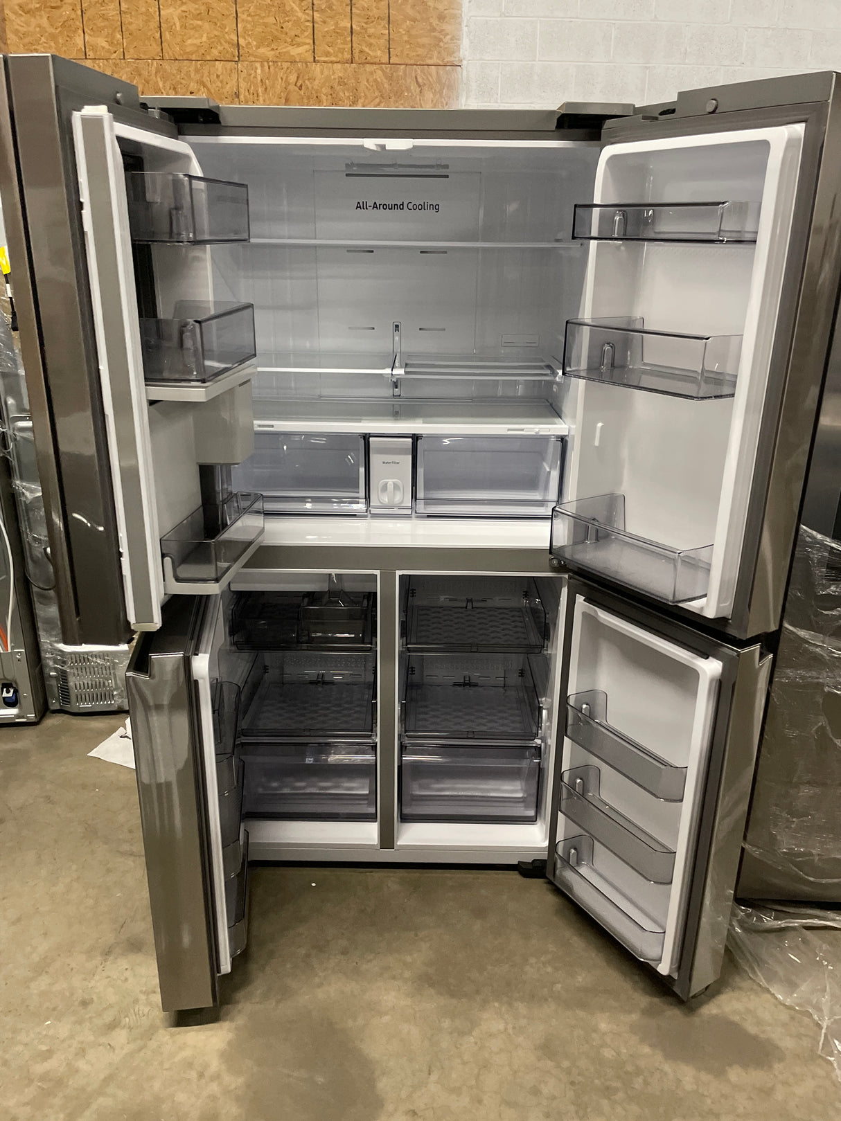 Samsung 23 cu. ft. Counter Depth 4-Door French Door Refrigerator with Beverage Center in Stainless Steel