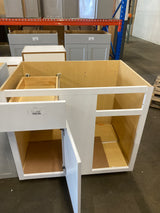 Shaker 36 in. W x 24 in. D x 34.5 in. H Assembled Blind Base Kitchen Cabinet in Satin White for Left or Right Corner