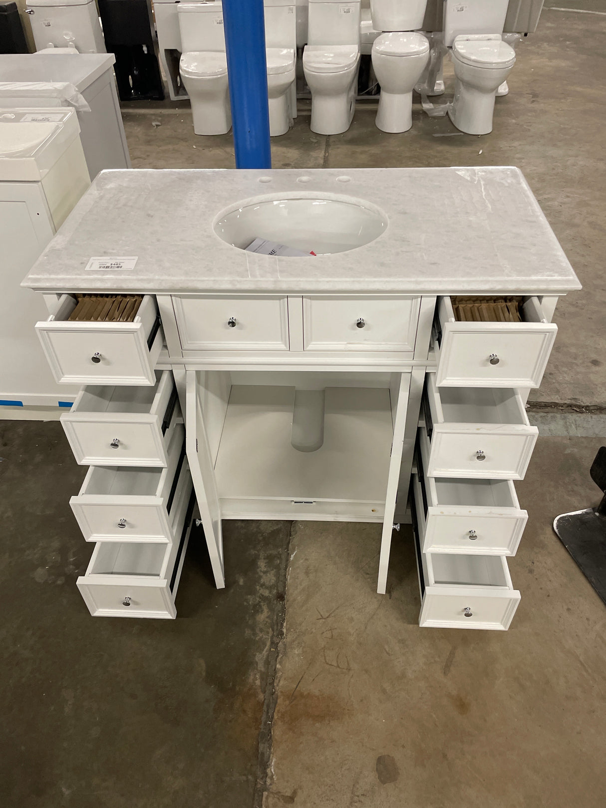 Hampton Harbor 44 in. W x 22 in. D Bath Vanity in White with Natural Marble Vanity Top in White