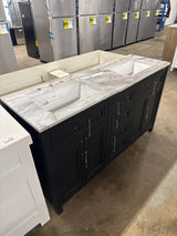 Beaufort 60 in. Double Sink Black Bath Vanity with Epoxied White Engineered Stone Top (Assembled)