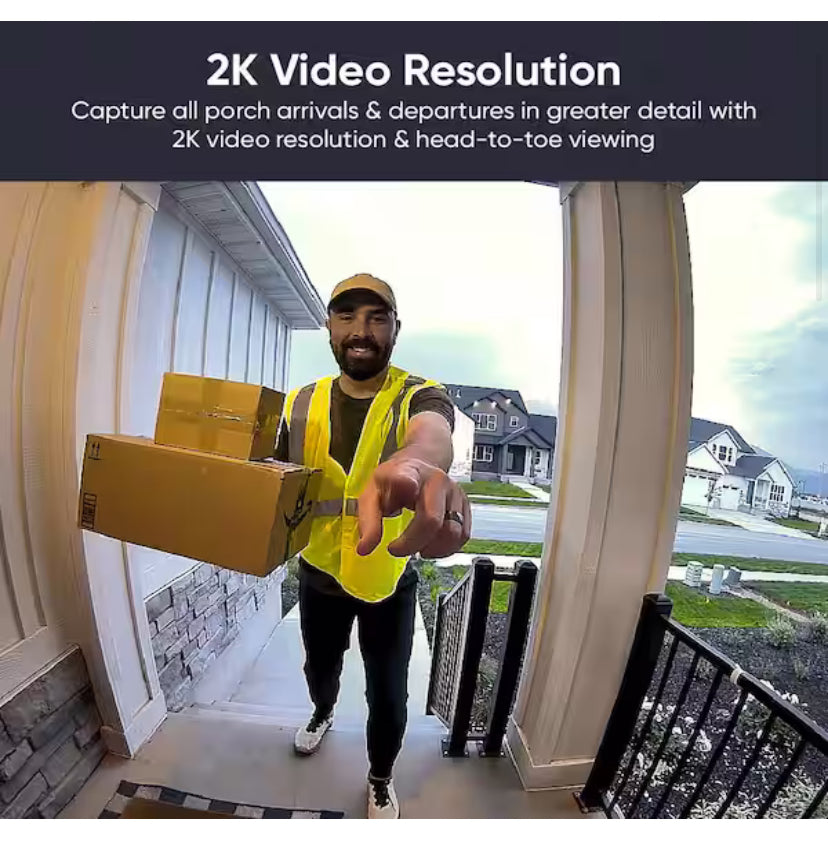 Wired Video Doorbell v2, 2K HD Video with Head-to-Toe view, 2-way Audio, Night Vision, Voice Assistants