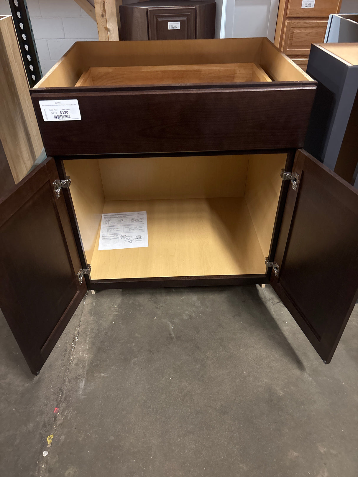 Shaker Java Stock Assembled Base Kitchen Cabinet with Ball-Bearing Drawer Glides (30 in. x 34.5 in. x 24 in.)