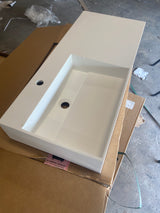 36” Wall Mount Solid Surface Left Side Bathroom Sink in Matte White