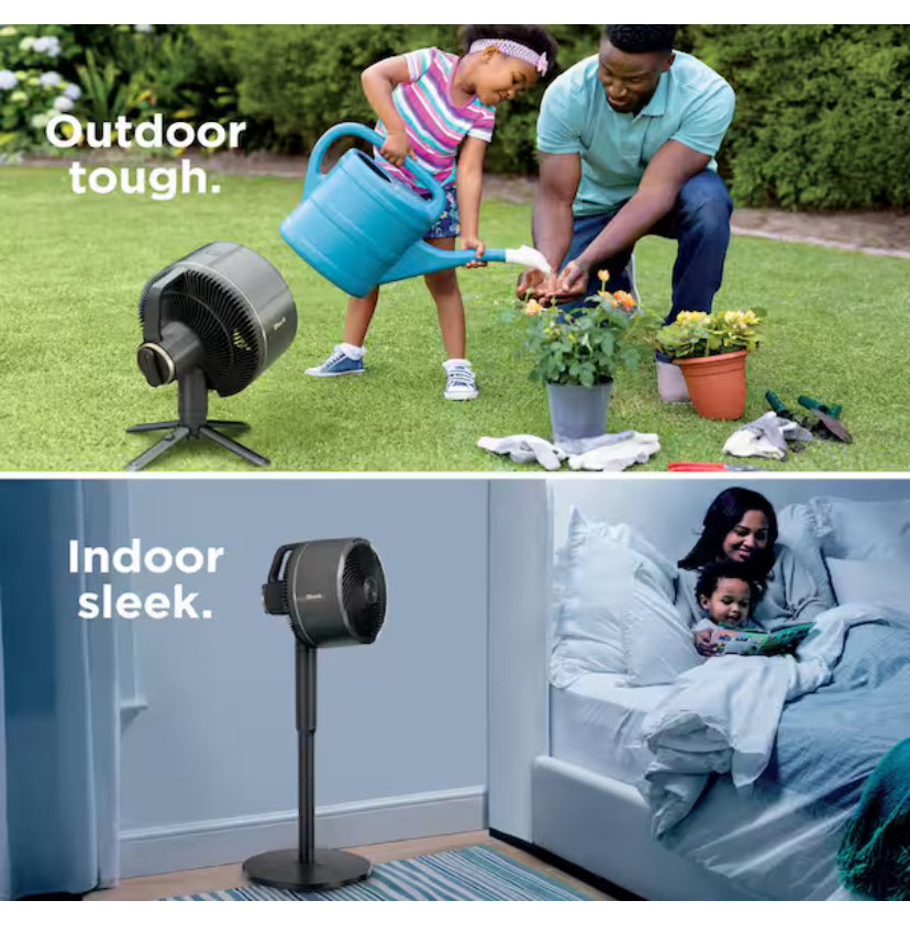 FlexBreeze 13in. Portable 5 Fan Speeds Pedestal Fan in Dark Grey with Up to 24 hours of Cordless Runtime