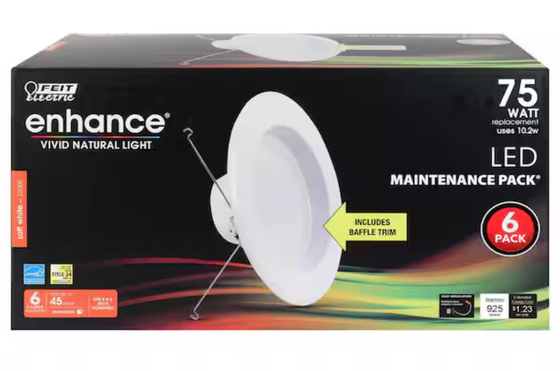 5/6 in. Integrated LED White Retrofit Recessed Light Trim Dimmable CEC Downlight Soft White 2700K, 6-Pack