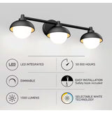 Boden 27 in. 3 Light Black & Wood Modern Integrated LED 5 CCT Vanity Light Bar for Bathroom