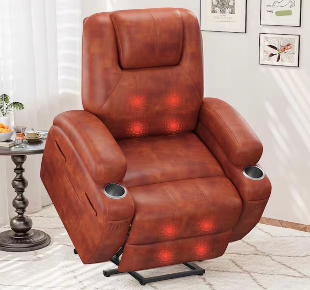 Brown Leather Standard (No Motion) Recliner with Power Lift