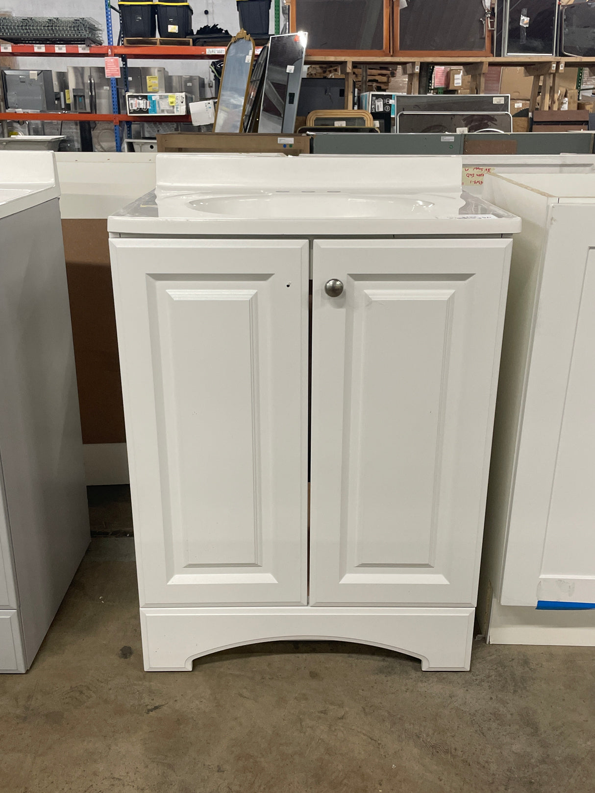 24 in. W x 18 in. D x 32 in. H Modern Freestanding Bathroom Vanity in White with White Ceramic Sink