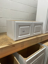 Hampton Satin White Raised Panel Stock Assembled Wall Bridge Kitchen Cabinet (30 in. x 12 in. x 12 in.)
