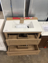 Autumn 30 in. W x 19 in. D x 34 in. H Single Sink Bath Vanity in Weathered Tan with White Engineered Stone Top
