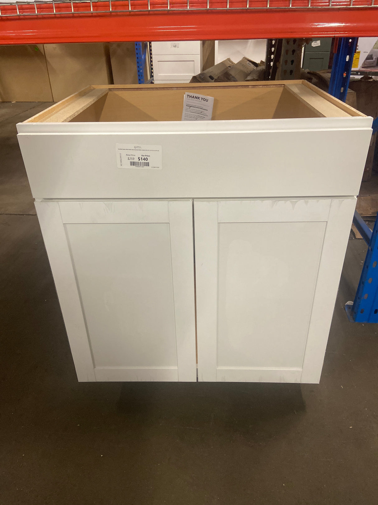Westfield Feather White Shaker Stock Sink Base Kitchen Cabinet (30 in. W x 23.75 in. D x 35 in. H)