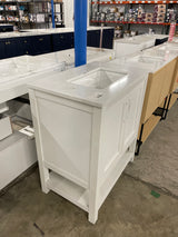 Vivien 30 in. Single Sink Freestanding White Bath Vanity with White Stone Top Assemble with Open Storage