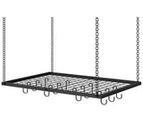 23.7 in. L x 15.7 in. W x 0.8 in. H Black Metal Hanging Pot Rack with 12 Hooks, Ceiling Mounted Pot Hanger for Kitchen