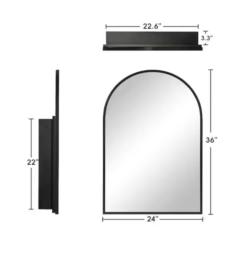 2-Piece 24 in. W x 36 in. H Arched Recessed/Surface Mount Medicine Cabinet with Mirror in Black