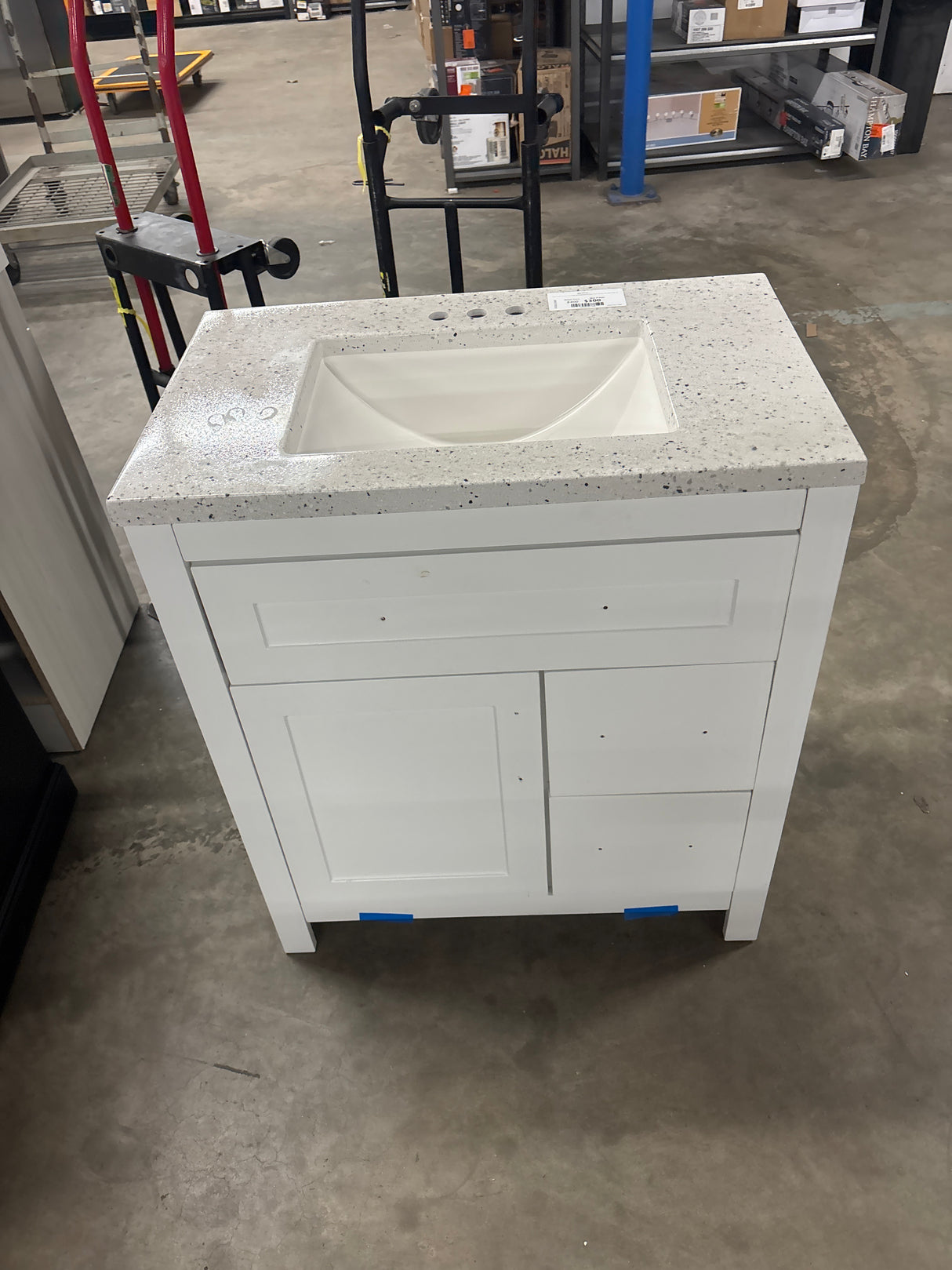Clady 31 in. W x 19 in. D x 35 in. H Single Sink Freestanding Bath Vanity in White with Silver Ash Cultured Marble Top