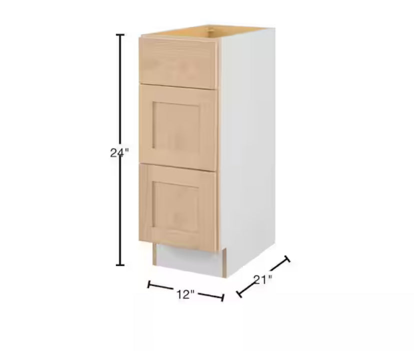 12 in. W x 21 in. D x 34.5 in. H Ready to Assemble Drawer Base Bath Cabinet in Unfinished with CLICKREADY Technology