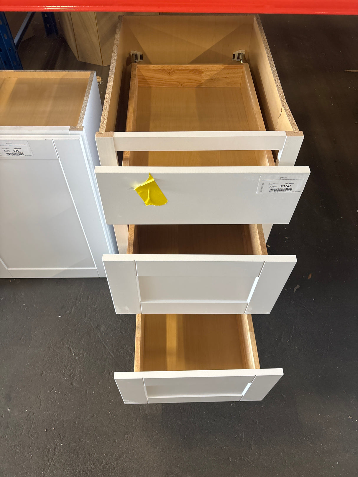 Shaker Satin White Stock Assembled Drawer Base Kitchen Cabinet with Drawer Glides (18 in. x 34.5 in. x 24 in.)
