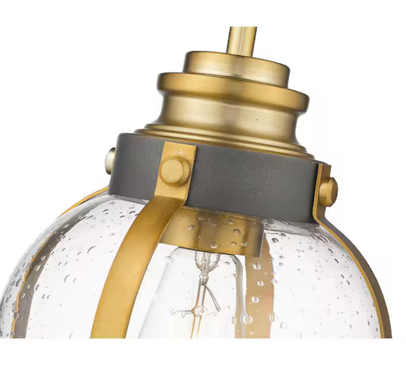 1-Light Bronze and Brass Mini Pendant with Clear Seedy Glass