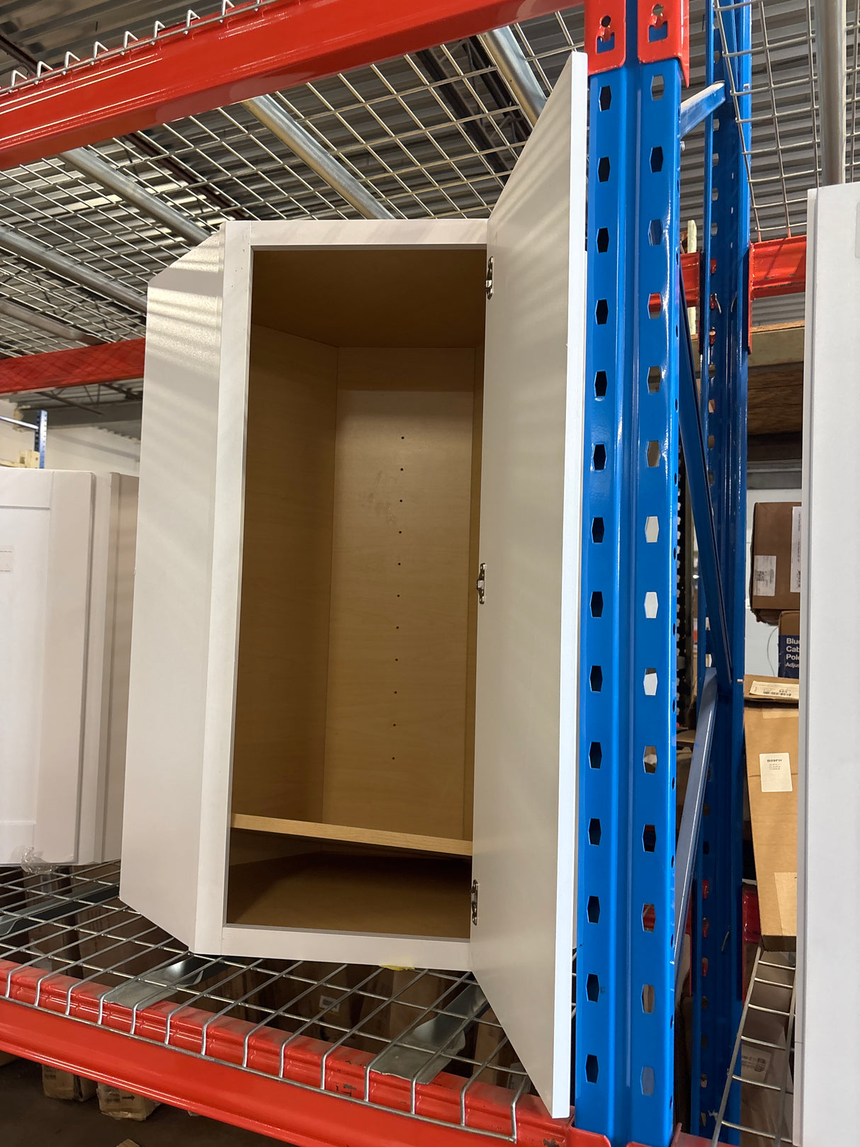Satin White Shaker Stock Assembled Diagonal Corner Wall Kitchen Cabinet (24 in. x 42 in. x 12 in.)