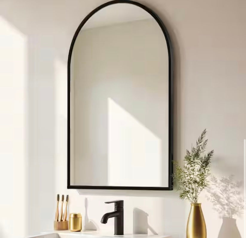 2-Piece 24 in. W x 36 in. H Arched Recessed/Surface Mount Medicine Cabinet with Mirror in Black