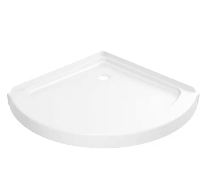 Foundations 38 in. L x 38 in. W Corner Shower Pan Base with Corner Drain in White