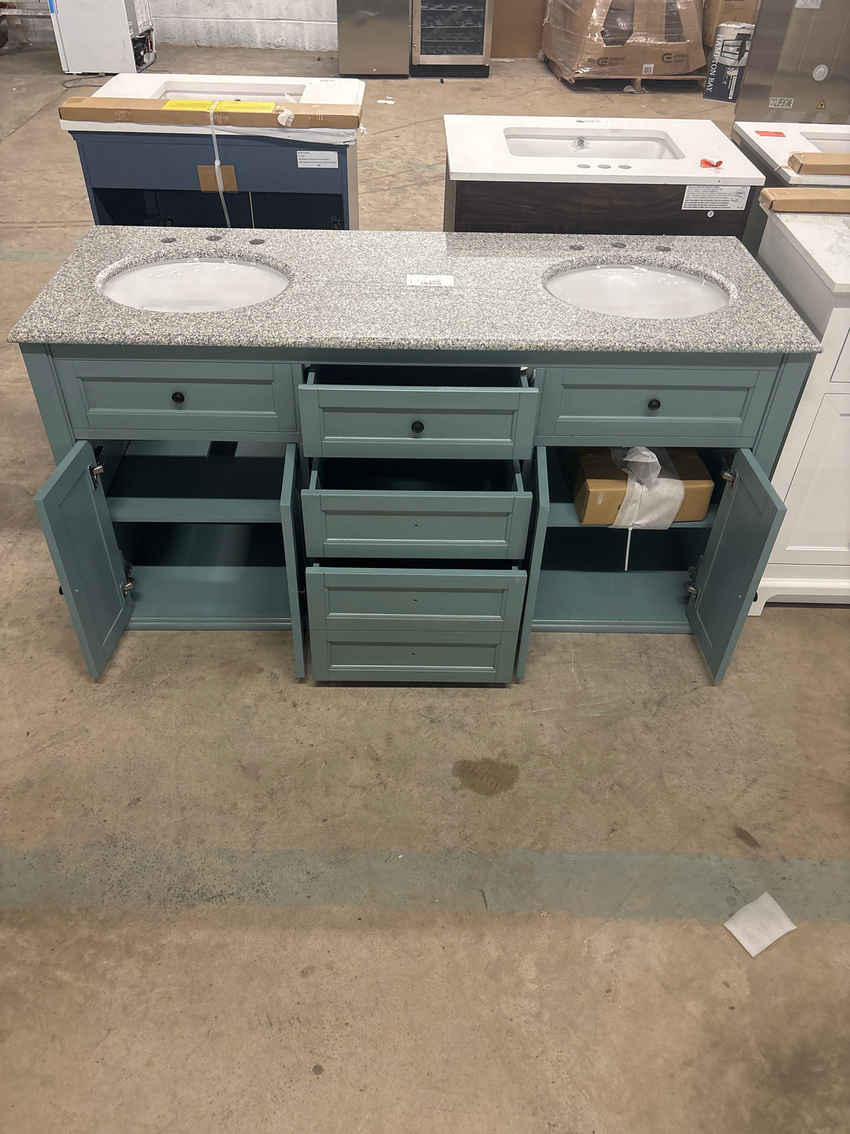 Hamilton Shutter 61 in. W x 22 in. D Double Bath Vanity in Sea Glass with Granite Vanity Top in Gray with White Sink