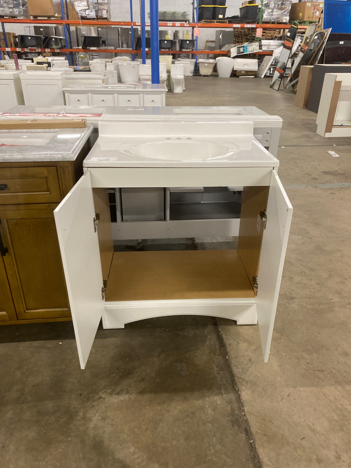 31 in. W x 19 in. D x 35 in. H Single Sink Freestanding Bath Vanity in White with White Cultured Marble Top