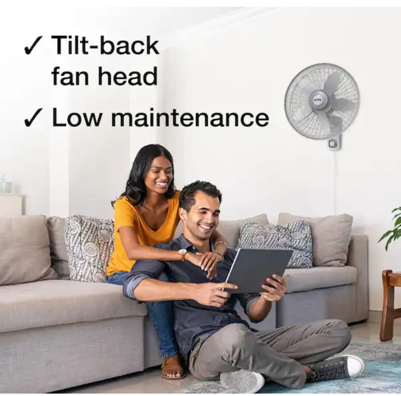 18 in. 3 Speed Oscillating Wall Mount Fan with Adjustable Head, Commerical Grade Speed, and Easy Assembly in Gray