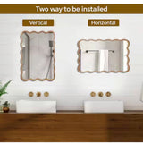 Natural Wood 20 in. W x 30 in. H Wavy Rectangle Solid Wood Framed Mirror for Bathroom Vanity Living Room Entryway Decor