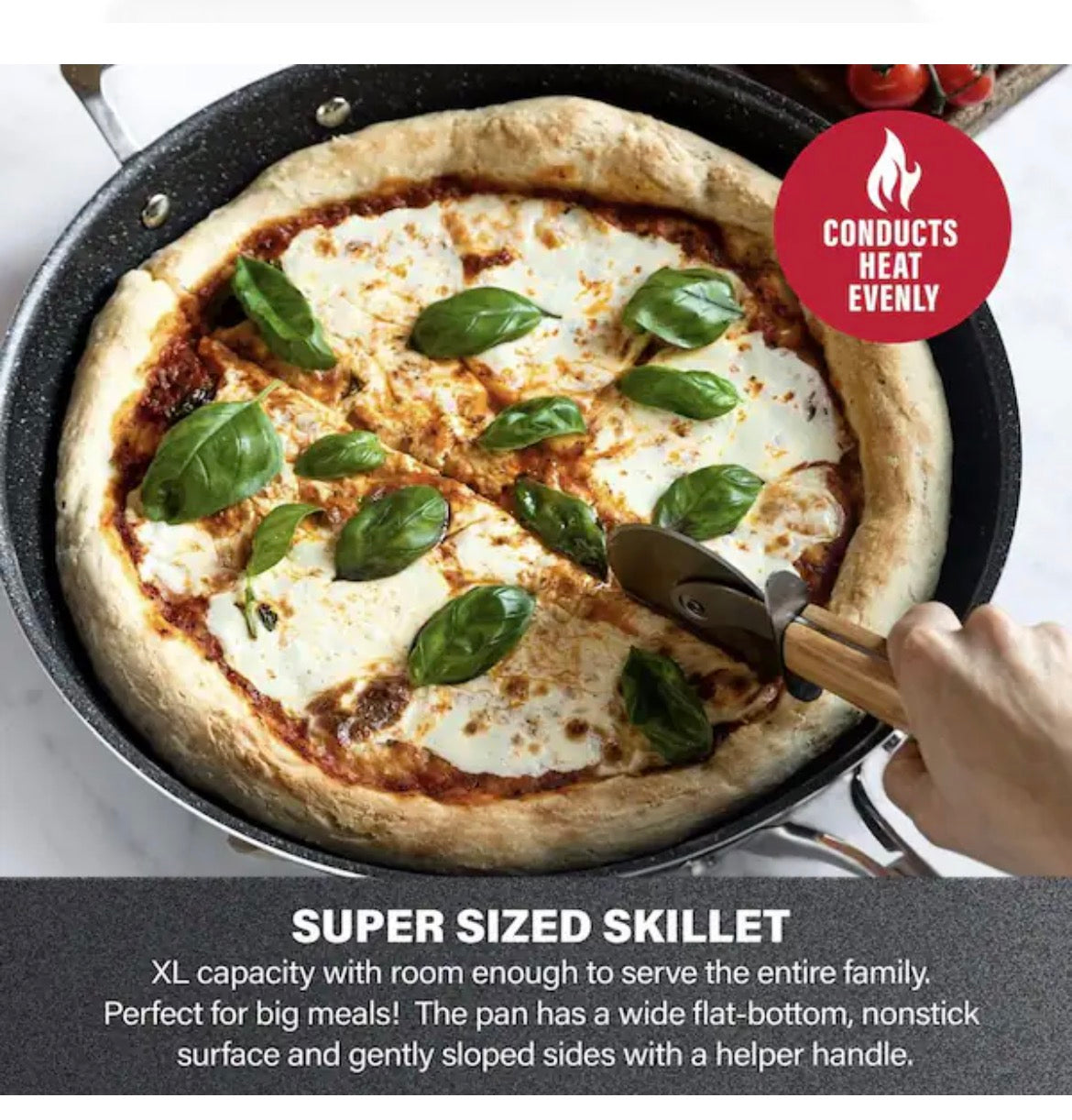 14 in. Aluminum Ultra-Durable Diamond Infused Family Skillet with Helper Handle