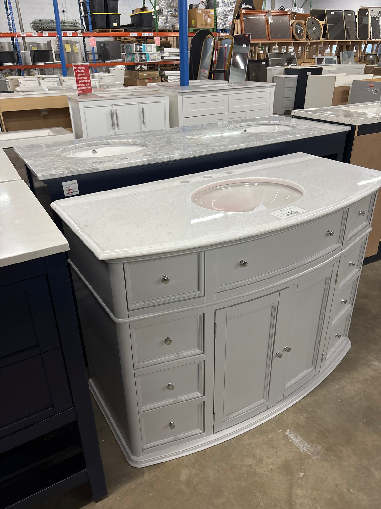 Hampton Harbor 45 in. W x 22 in. D Bath Vanity in Dove Grey with Natural Marble Vanity Top in White