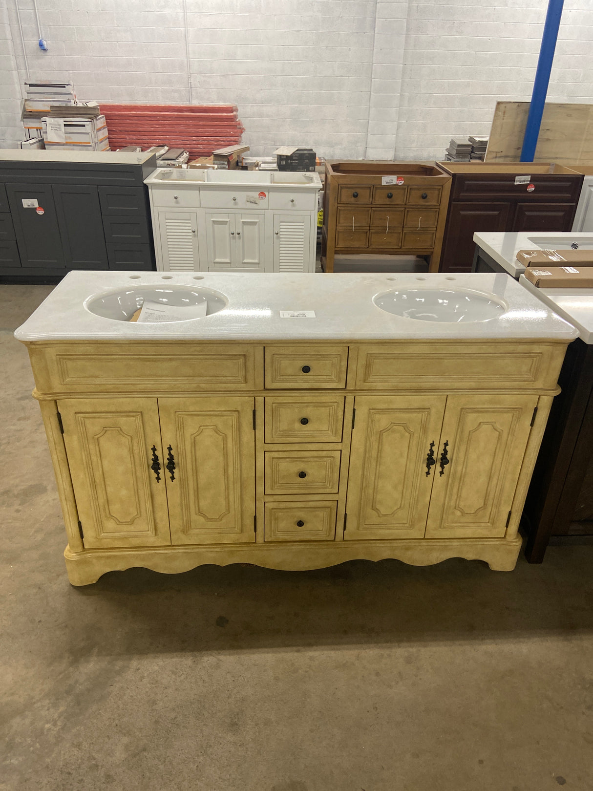 Simply Living 60 in. W x 21.5 in. D x 35 in. H Bath Vanity in Antique Beige with White Marble Top