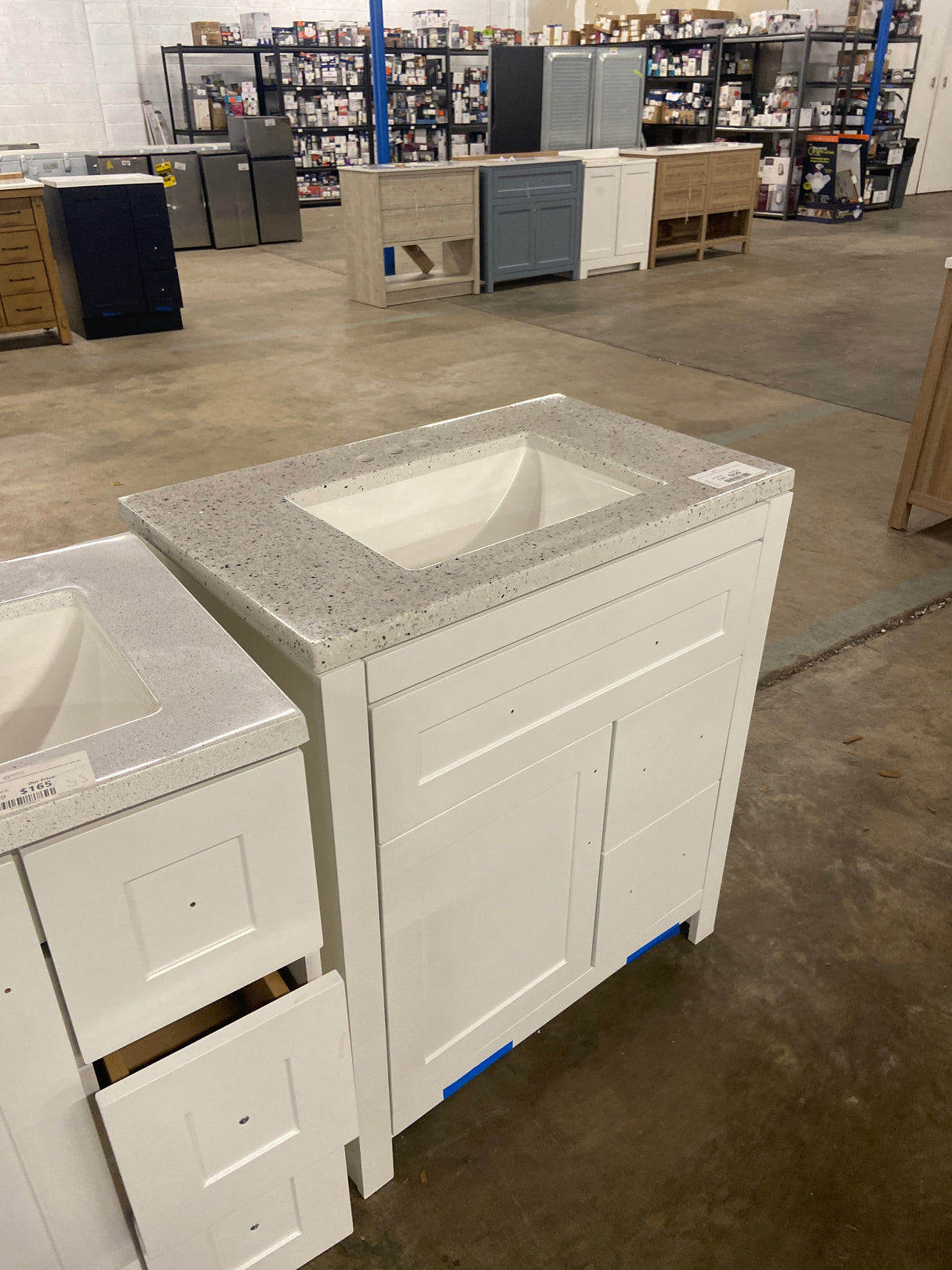 Clady 31 in. W x 19 in. D x 35 in. H Single Sink Freestanding Bath Vanity in White with Silver Ash Cultured Marble Top