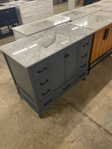 Merryfield 43 in. Single Sink Dark Blue-Grey Bath Vanity with White Carrara Marble Top (Assembled)