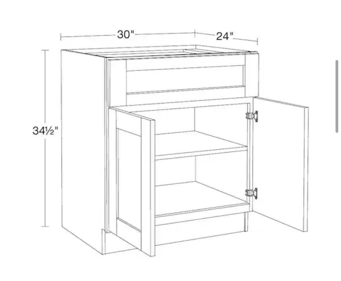 Richmond Verona White Plywood Shaker Ready to Assemble Base Kitchen Cabinet Soft Close 30 in W x 24 in D x 34.5 in H