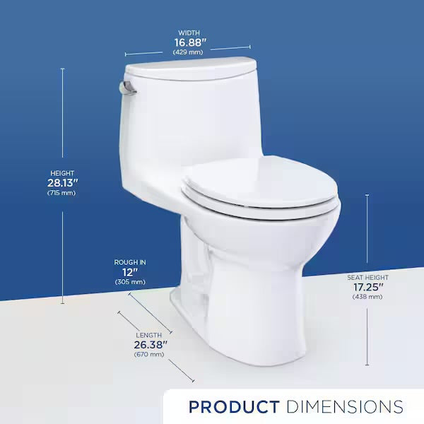 Eco UltraMax 12 in. Rough In 1-Piece 1.28 GPF Single Flush Round Toilet in Cotton White, SoftClose Seat Include