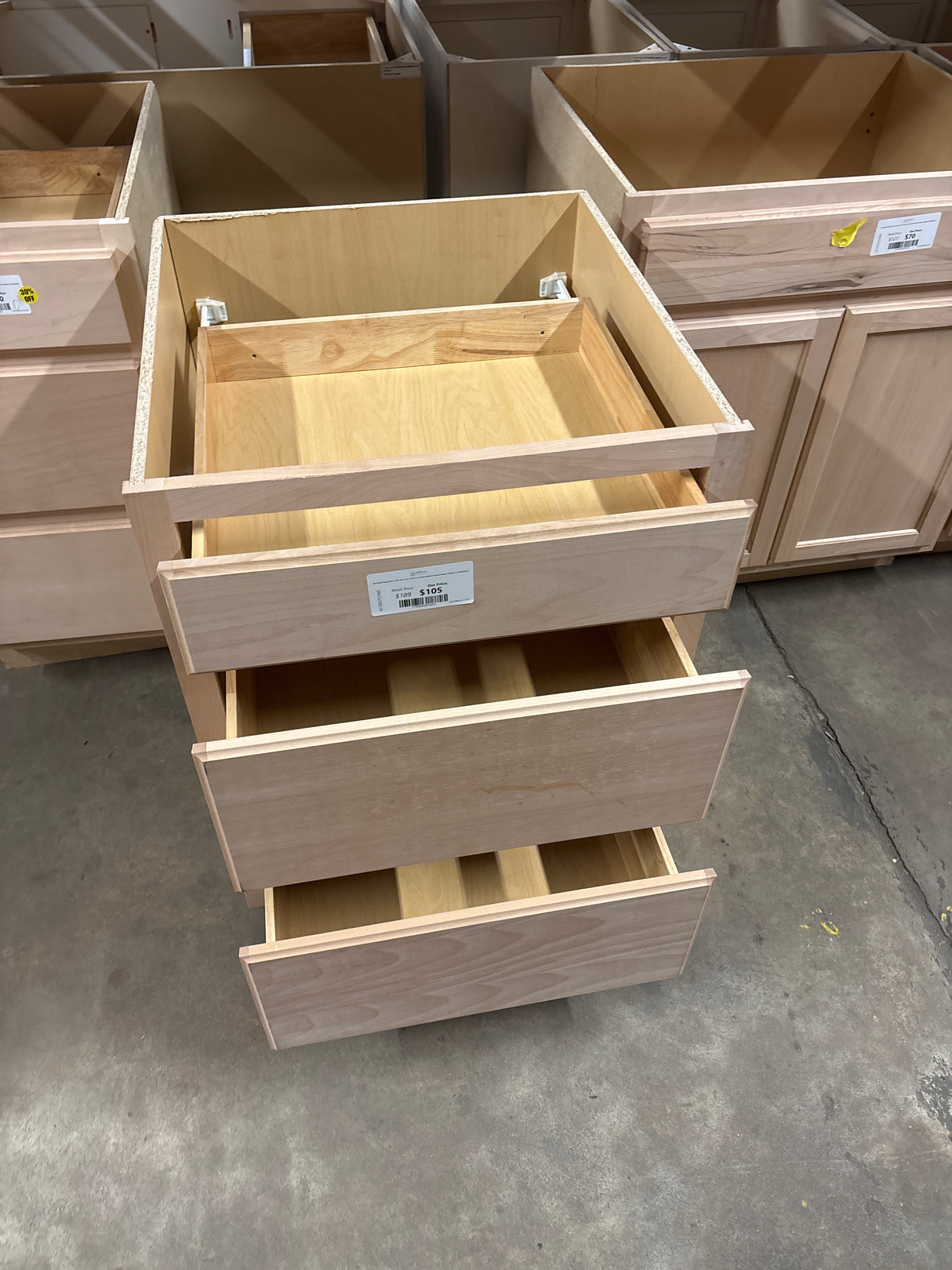 Recessed Panel 24 in. W x 24 in. D x 34.5 in. H Assembled 3 Drawer Base Cabinet in Unfinished