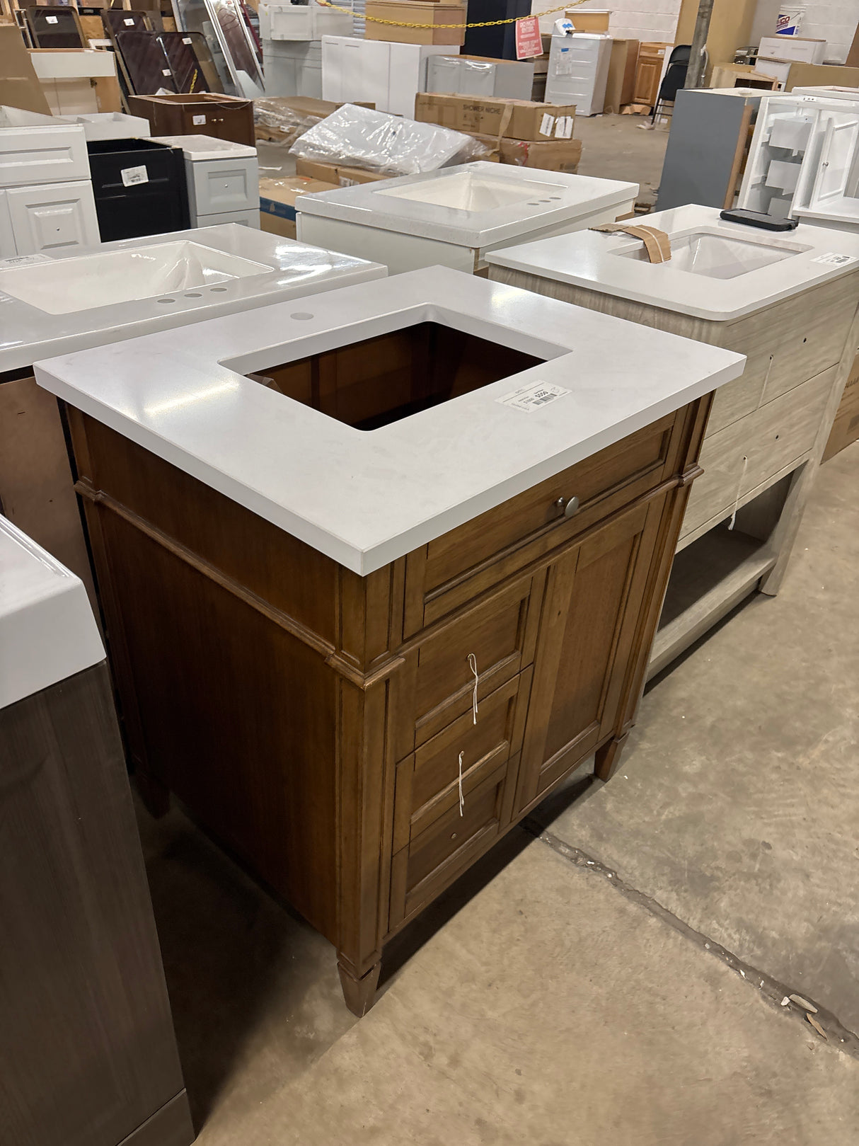 Brittany 30.0 in. W x 23.5 in. D x 34.0 in. H Single Bathroom Vanity in Saddle Brown with White Zeus Quartz Top