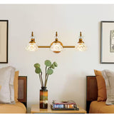 3-Light Vintage Bathroom Vanity Light Fixture Bathroom Lighting Antique Brass Gold Finish with Crystal Glass Shade