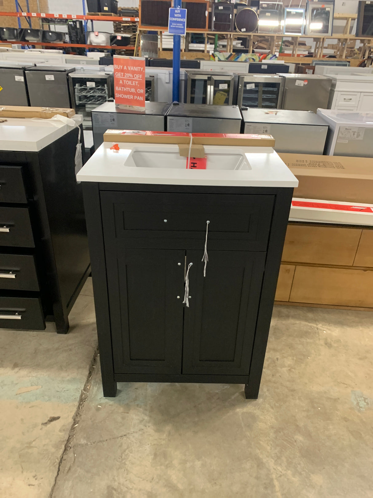 Beaufort 24 in. Single Sink Black Bath Vanity with White Engineered Stone Top