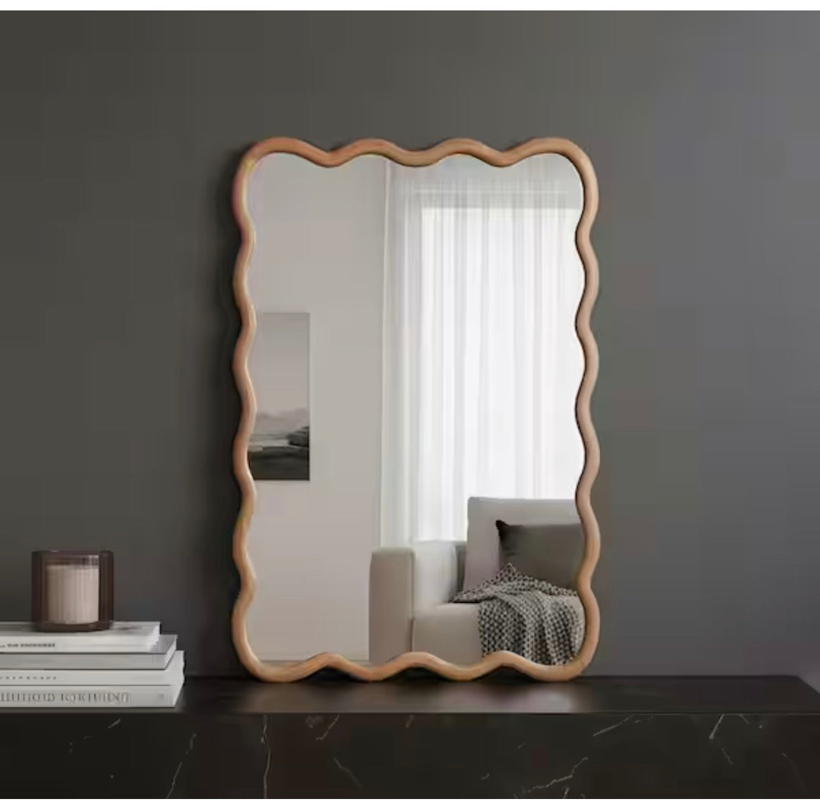 Natural Wood 20 in. W x 30 in. H Wavy Rectangle Solid Wood Framed Mirror for Bathroom Vanity Living Room Entryway Decor