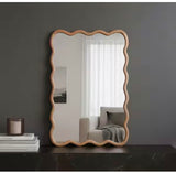 Natural Wood 20 in. W x 30 in. H Wavy Rectangle Solid Wood Framed Mirror for Bathroom Vanity Living Room Entryway Decor