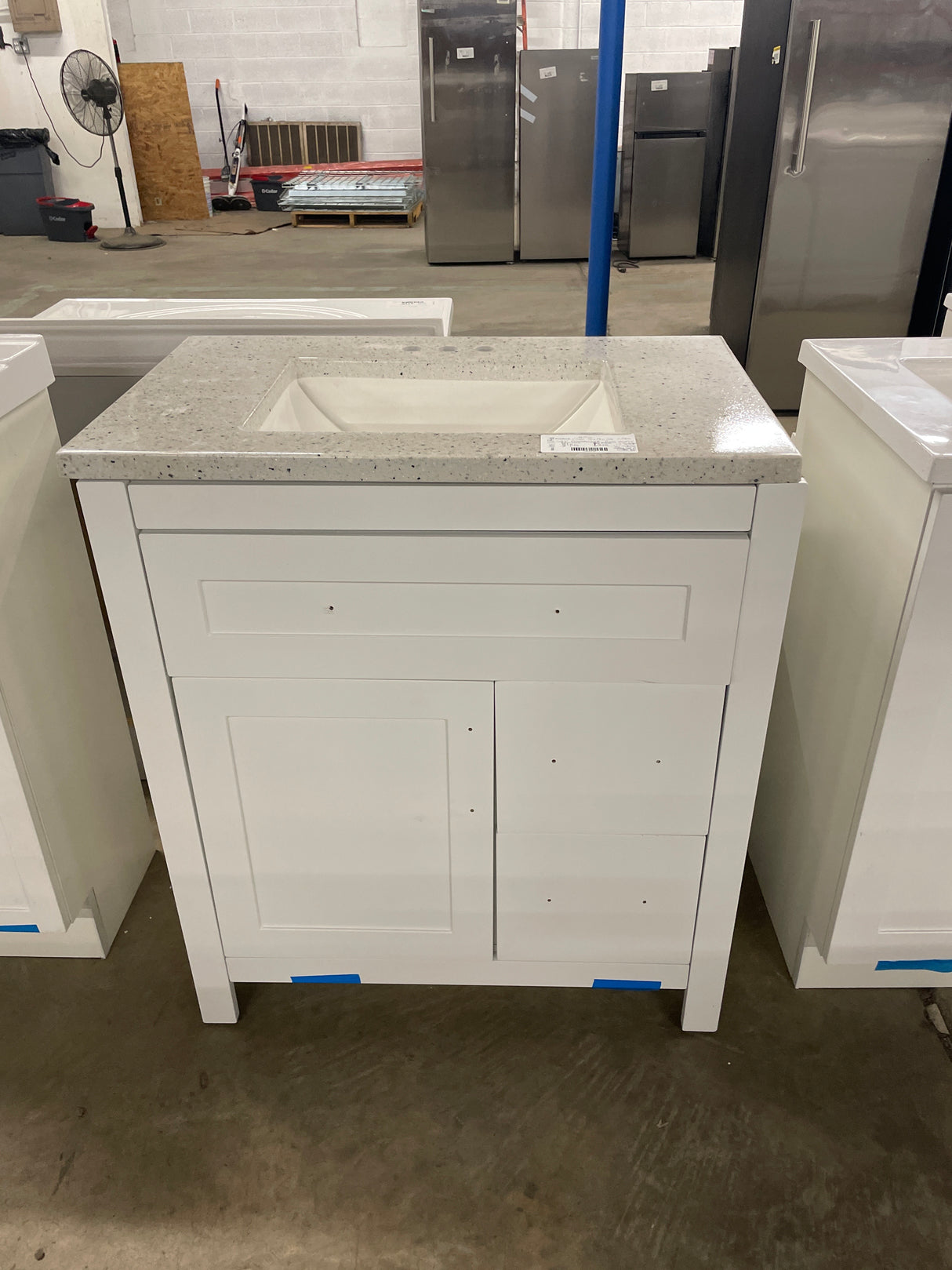 Clady 31 in. W x 19 in. D x 35 in. H Single Sink Freestanding Bath Vanity in White with Silver Ash Cultured Marble Top