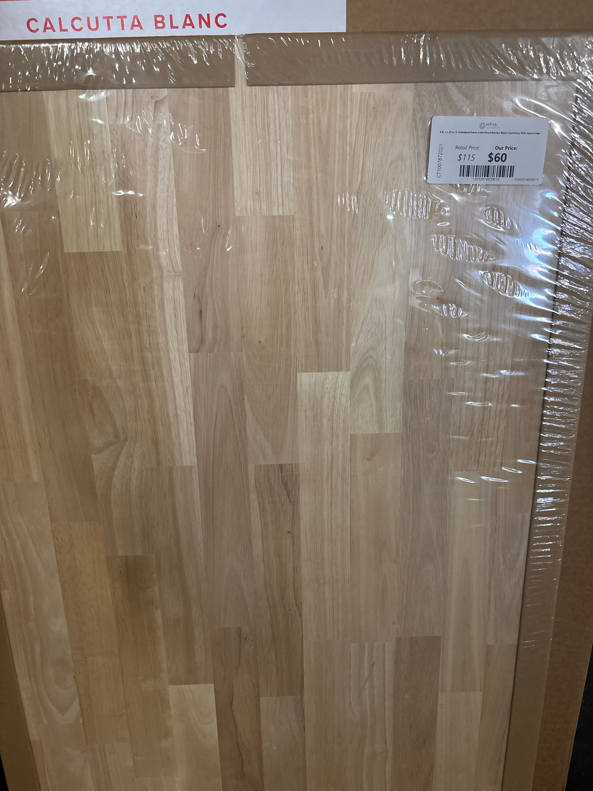 4 ft. L x 25 in. D Unfinished Hevea Solid Wood Butcher Block Countertop With Square Edge