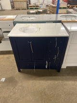 Timeless Home 36 in. W x 22 in. D x 34 in. H Single Bathroom Vanity in Blue w/ Calacatta Engineered Stone w/ White Basin