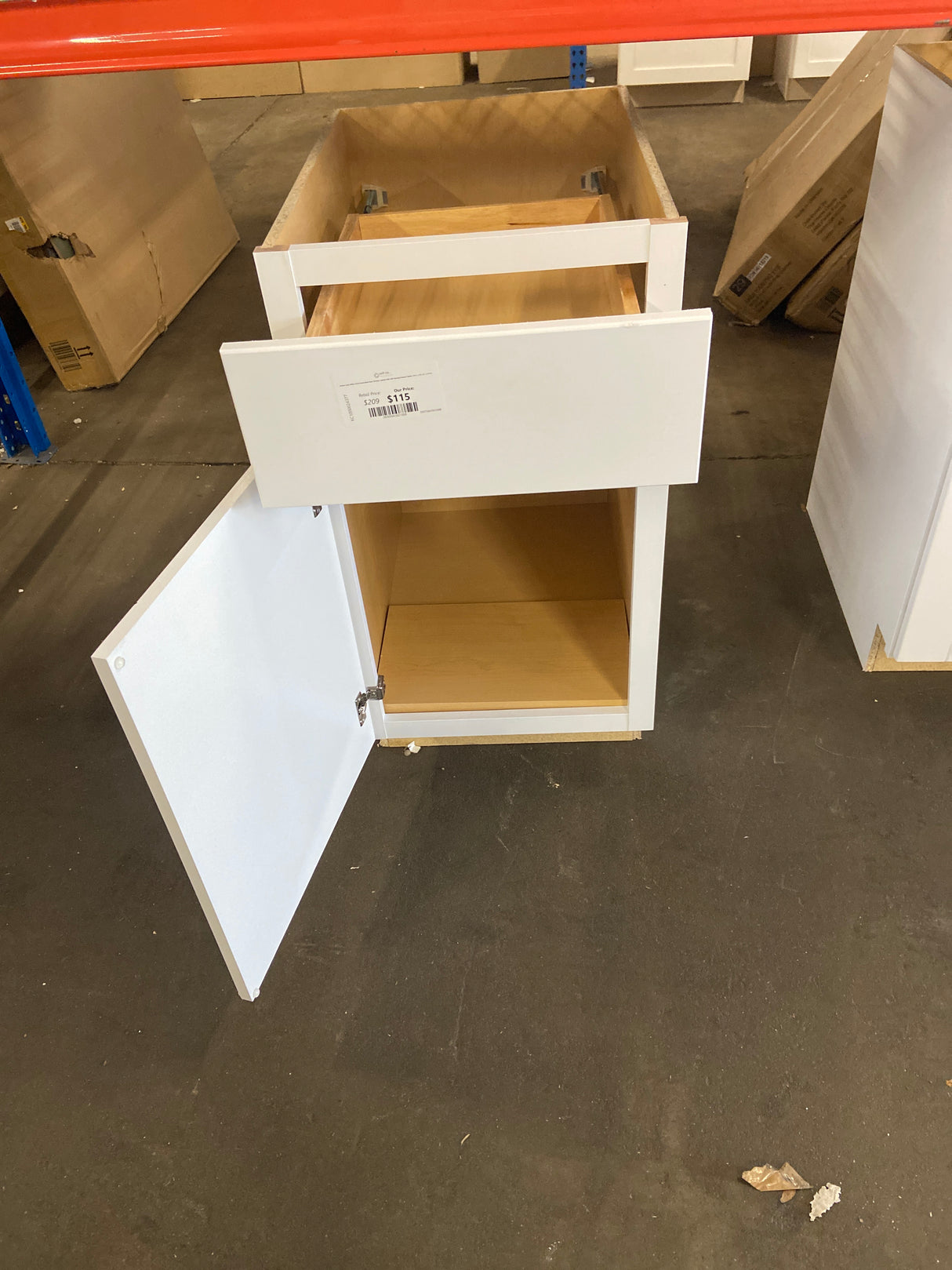 Shaker Satin White Stock yygyygyhAssembled Base Kitchen Cabinet with Ball-Bearing Drawer Glides (18 in. x 34.5 in. x 24 in.)